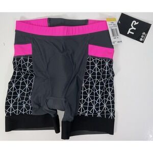 NWT Women's TYR Competitor 8" Triathlon‎ Compression Shorts Black & Pink Sz XS